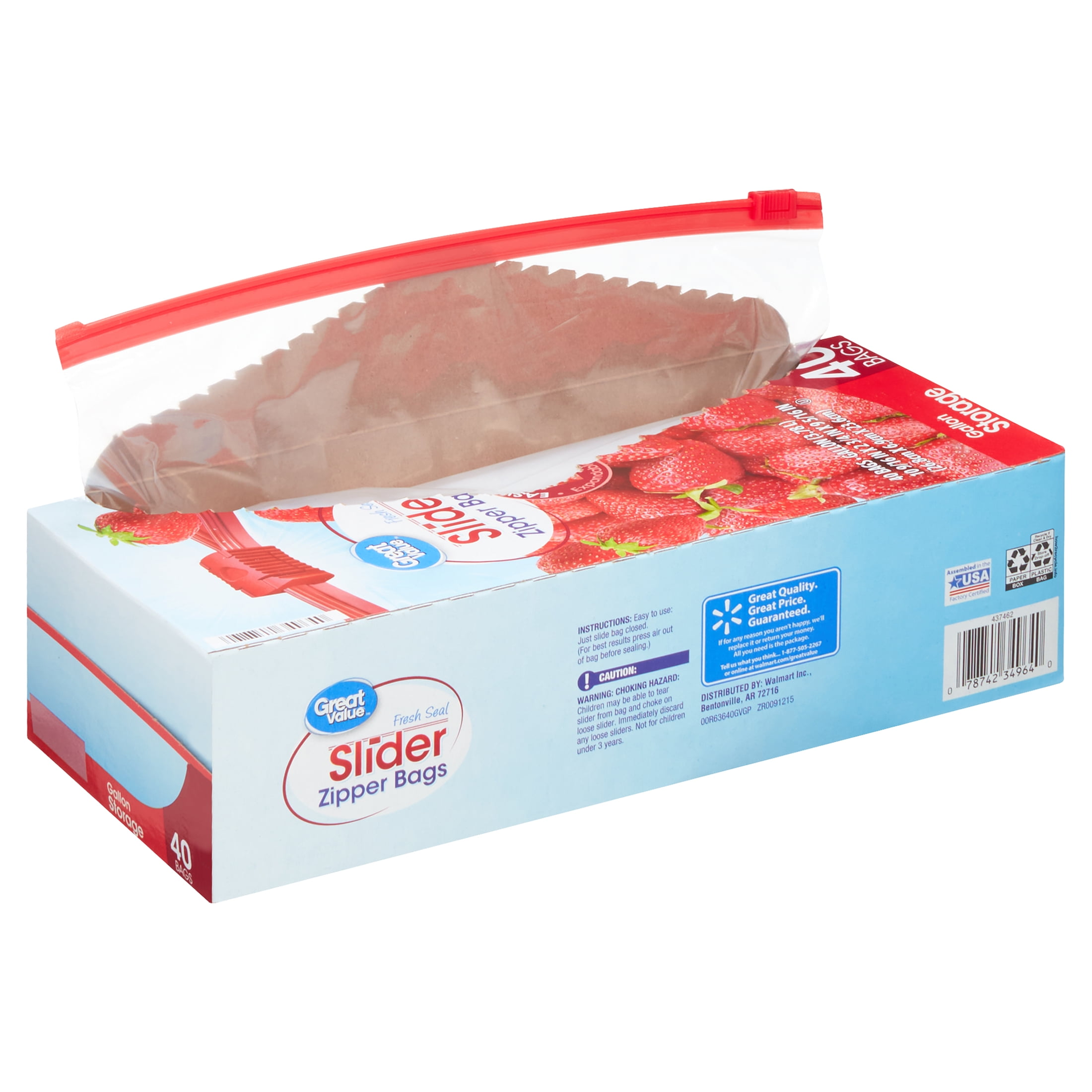 Great Value Half Gallon Slider Bags, 40 Count 
