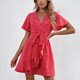 thumbnail image 2 of Vestido de manga corta con cinturón y cuello en V de lunares de verano a la moda sexy informal para mujer Pompotops ghjkhdj17625, 2 of 8