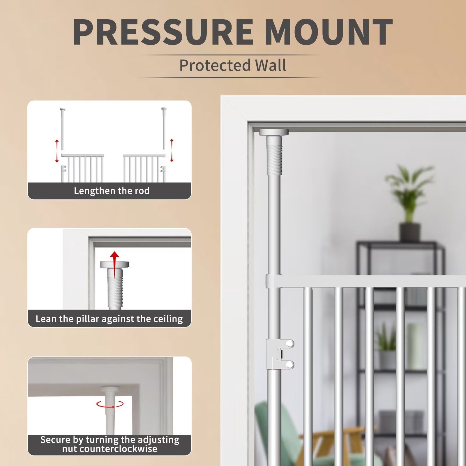 Lilypelle Extra Tall Cat Pet Gate, Adjustable 29.5-32 Inch Width 74.8-96.5 Inch Height, No Drilling Pressure Mounted, Walk Through Swing Safety Double Door Gate for Doorways, Stairs, Kitchen, House