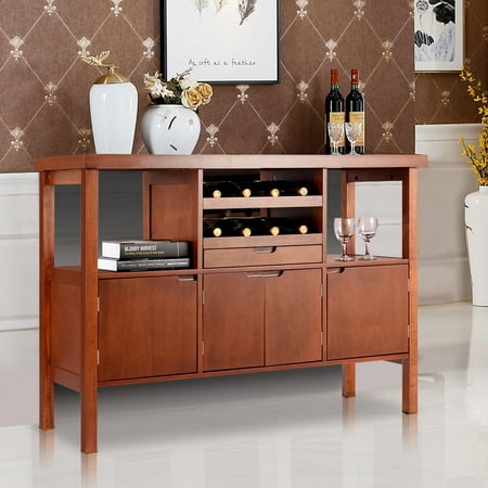 Costway Brown Wooden Buffet Server Table Storage Cabinet Sideboard Dining W/Wine