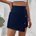 thumbnail image 5 of Aayomet Women's Weekend Pull on Shorts buttoned patchwork navy blue shorts (Blue, M), 5 of 5