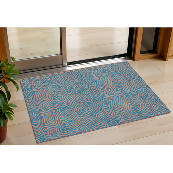 HomeRoots 599838 3 x 5 ft. Teal Blue & Pink Abstract Washable Indoor & Outdoor Rectangle Area Rug