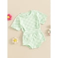 thumbnail image 3 of Bagilaanoe 2pcs Newborn Baby Girl Shorts Set Short Sleeve Checkerboard Print T Shirt Tops + Shorts 6M 12M 18M 24M Infant Casual Summer Clothes, 3 of 7