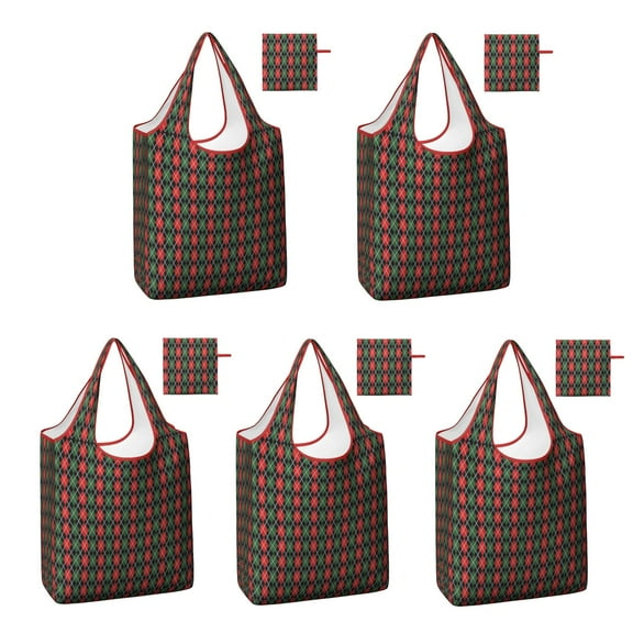 5 Pack Foldable Shopping Bag,Multicolor Christmas Pattern Reusable Grocery Bags with Pockets,Large Reusable Tote Bags with Handles Waterproof & Lightweight