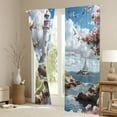 thumbnail image 3 of WNOOHIY Coastal Lighthouse Cherry Blossom Print Light-filtering Curtains for Living Room Bedroom Home Decoration, Set of 2 Panels, 3 of 9