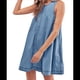 thumbnail image 2 of Vestido Minivestido de Mezclilla Sin Mangas para Mujer, Estilo Babydoll, Informal, de Verano, con Espalda Recortada, Corte en A, Holgado y Bolsillos Azul L, 2 of 10