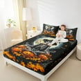 thumbnail image 4 of Manfei Happy Halloween Skeleton Bed Sheets Queen,Orange Pumpkin Maple Bedding Queen Size,Spooky Skull Sheet Set Queen,Lightweight Bedroom Decor,4 Pieces, 4 of 7