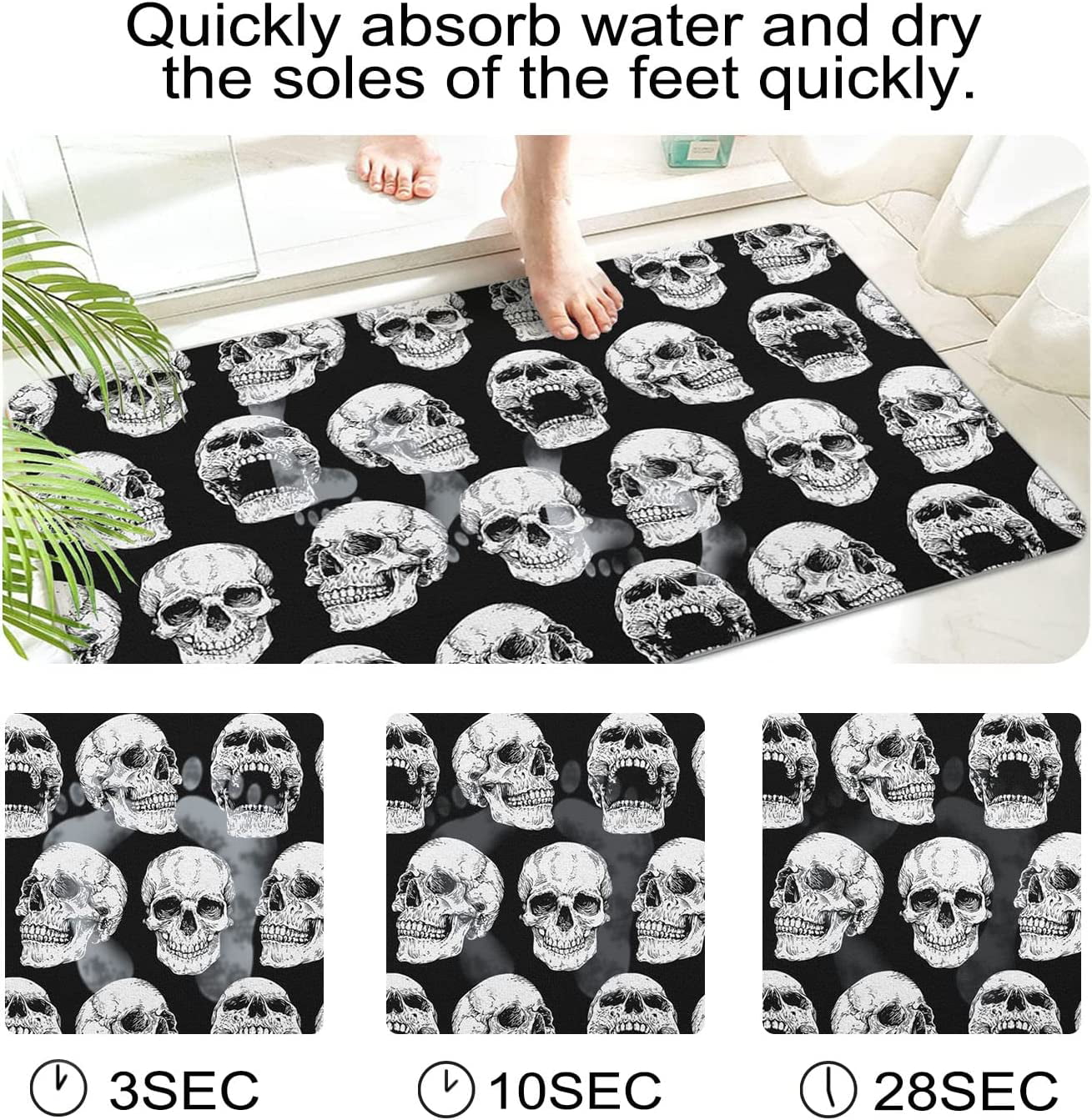 Skull Head with Broken Heart Tattoo Bathroom Rugs,Soft Absorbent Bath  Mat,Machine Washable Dry Bath Mats for Indoor Living Room, Tub and Shower,  30 x 26 : : Home