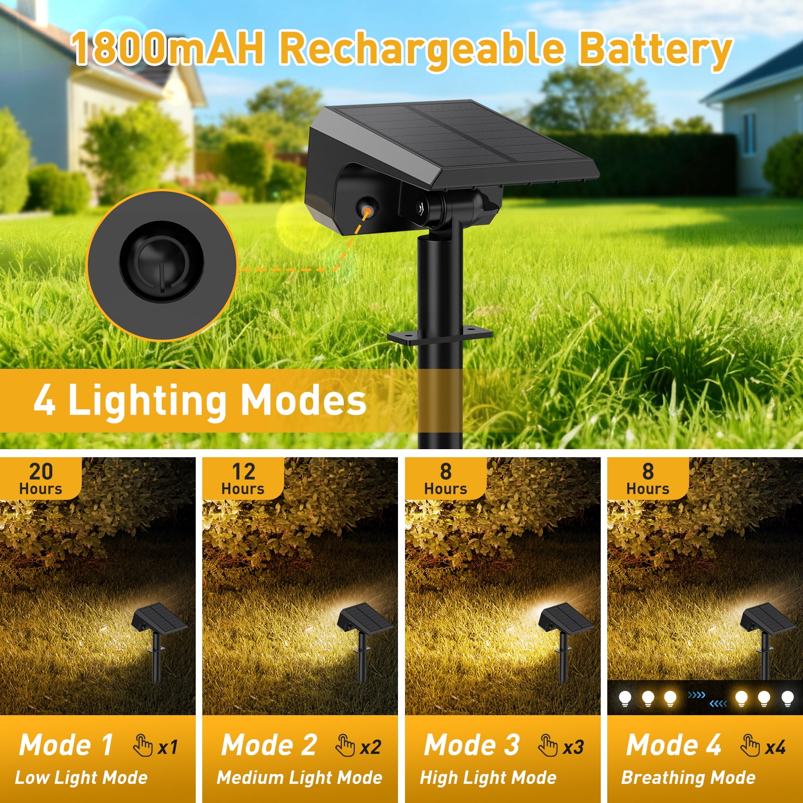 Solar Spot Lights Outdoor [4 Pack, IP65] - 100 High-Lumen LEDs, 12 Modes & Auto On/Off. Warm White Landscape Lights for Yard, Garden & Pathway.