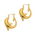 thumbnail image 1 of 14K Yellow Gold Shiny Dolphin Hoop Earrings, Diameter 22mm, 1 of 1
