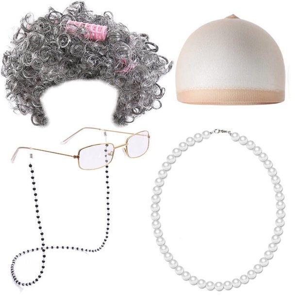 Pelucas de anciana para Halloween, anciana con cabello corto y rizado, abuelo y abuela disfrazados, tocados