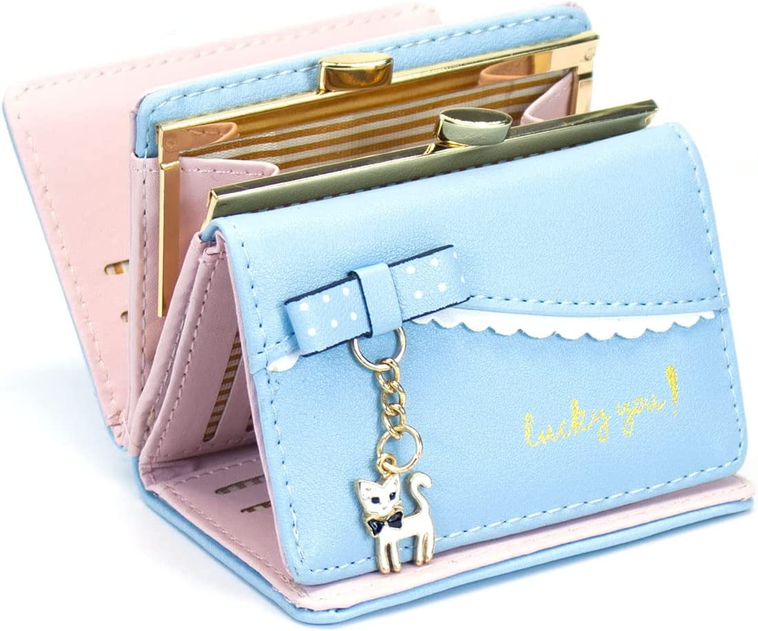 Women's Cat Print Pu Leather Wallet - Zippered Coin Purse & Card Holder