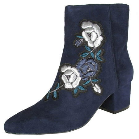 

Steven Women Brooker Floral Ankle Boot Shoe Blue Suede US 5.5