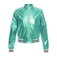 thumbnail image 3 of TTAO Kids Girls Boys Jazz Modern Dance Disco Costume Metallic Bomber Jacket Coat Top Long Sleeve Outerwear Blue Green 6, 3 of 7