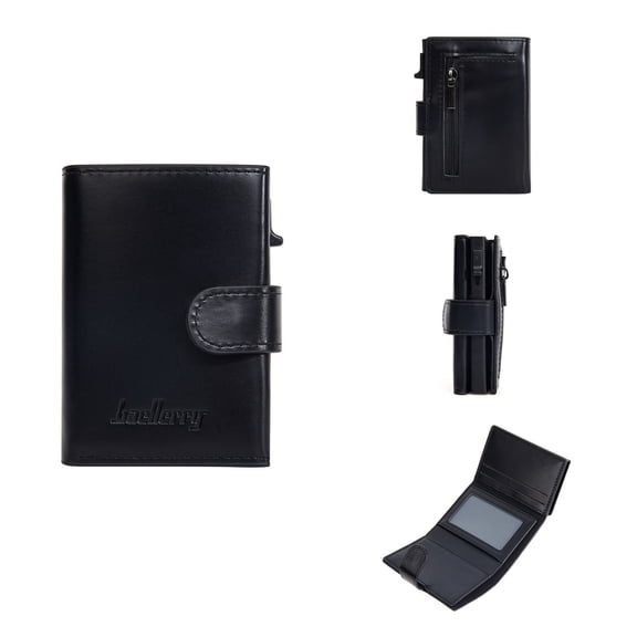 Slim RFID Blocking Card Holder for Men - PU Leather Multi-Function Business Wallet with Auto-Pop Card Slot