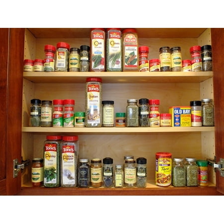 Peel-n-Stick Poster of Storage Organized Spices Cabinet Orderly Organize Poster 24x16 Adhesive Sticker Poster (Best Way To Organize Spices In Cabinet)