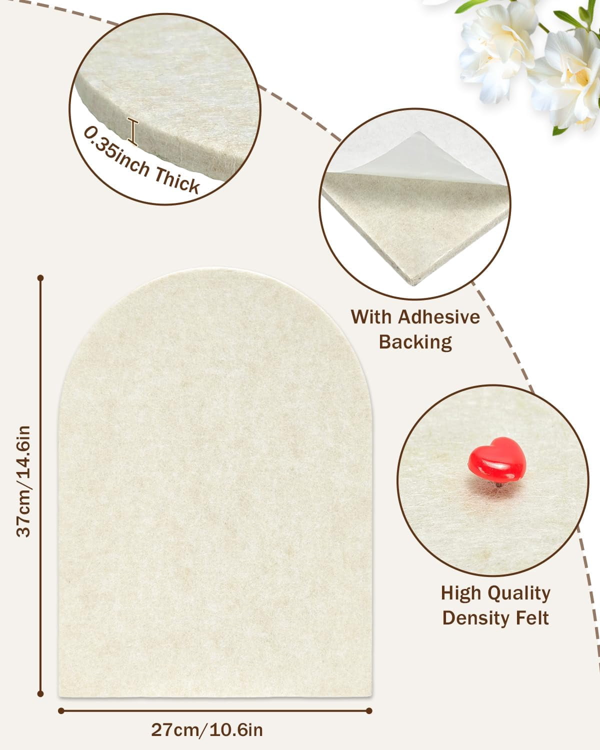 Arched Felt Bulletin Board, Cork Board Alternative for Wall, 10.6in x 14.6in Self-Adhesive Pin 0.35" Thick 2 Pack Home Office Decor (Camel-2727-2p)