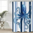 thumbnail image 2 of Small Stall Shower Curtain 36x78 Inch Narrow Half Size Ocean Octopus Bath Curtains Bathroom Decor Watercolor Navy Blue Aqua Stripe Modern Waterproof Fabric Shower Curtain Set with Hooks 36 Inch, 2 of 6