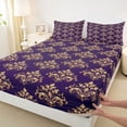 thumbnail image 3 of Homewish Rustic Victorian Flower Twin Sheet Sets,Baroque Pattern Twin Fitted Sheet,Gold Damask Print Flat Sheet For Adult,Luxury Bedroom Decor,3 Pieces, 3 of 7