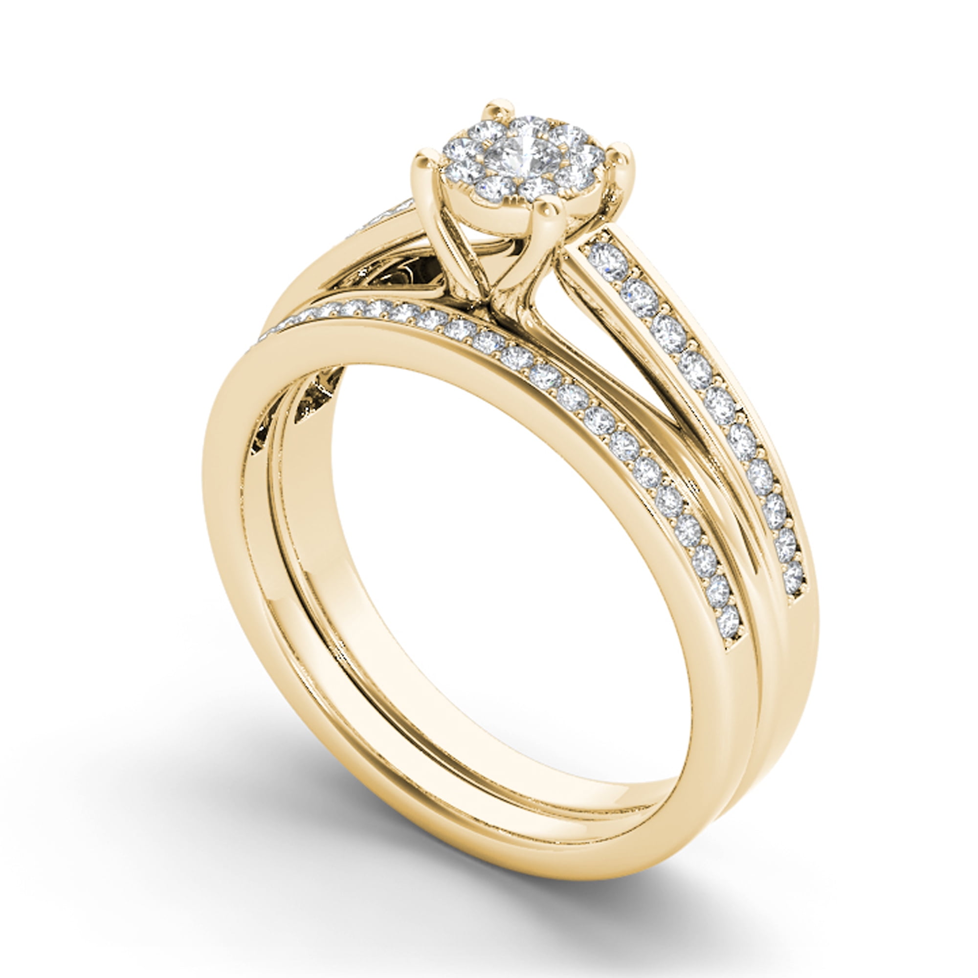3/8 Carat T.W. Diamond 10kt Yellow Gold Cluster Engagement Ring Set