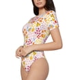 thumbnail image 2 of KLL Women 's Crew Neck Bodysuit Jumpsuits Colorful Floral Print Short onesies Stretch T Shirts, 2 of 7