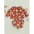 thumbnail image 2 of Seyurigaoka Baby Girls Spring Clothes Set Infant Daisy Print Long Sleeve Crew Neck Tops + Elastic Waist Shorts 2Pcs Suit, 2 of 8