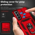 thumbnail image 5 of Heavy Duty Armor Case for Samsung Galaxy S21 FE, Rugged PC Soft TPU Military Grade Shockproof Metal Magnetic Car Mount Shockproof Cover with Camera Lens Sliding Ring Holder Bracket Case,Red, 5 of 8