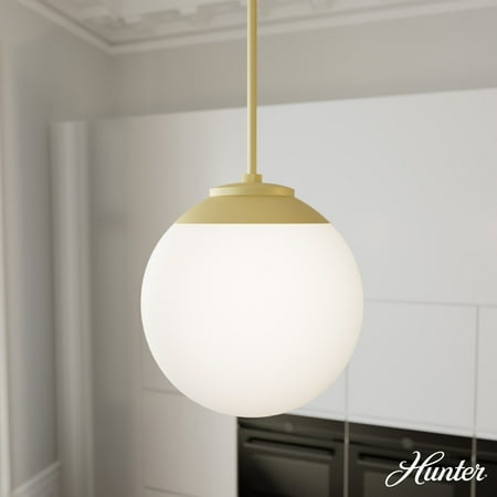 

Hunter Hepburn Painted Modern Brass with Cased White Glass 1 Light Pendant Ceiling Light Fixture