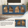 thumbnail image 4 of Farmhouse TV Stand with Semi-Arched Glass Doors for TVs Up to 70" - Elegant Two-Tone Media Console with Adjustable Shelves, Wood Grain Sideboard with Cable Management for Living Room, Blue + Natural, 4 of 9