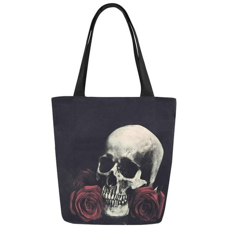 Bags Beaded Vintage Floral Handbag ASHLEIGH Vintage Rose Floral Skull Canvas Tote Bag Shoulder Handbag for Women Girls ()
