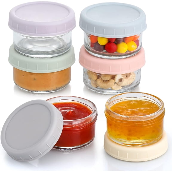 6 Pack Salad Dressing Container To Go, 2.7 oz Glass Small Condiment with Lids, Dipping Sauce Cups Set, Leakproof Reusable for Lunch Box Work Trip.
