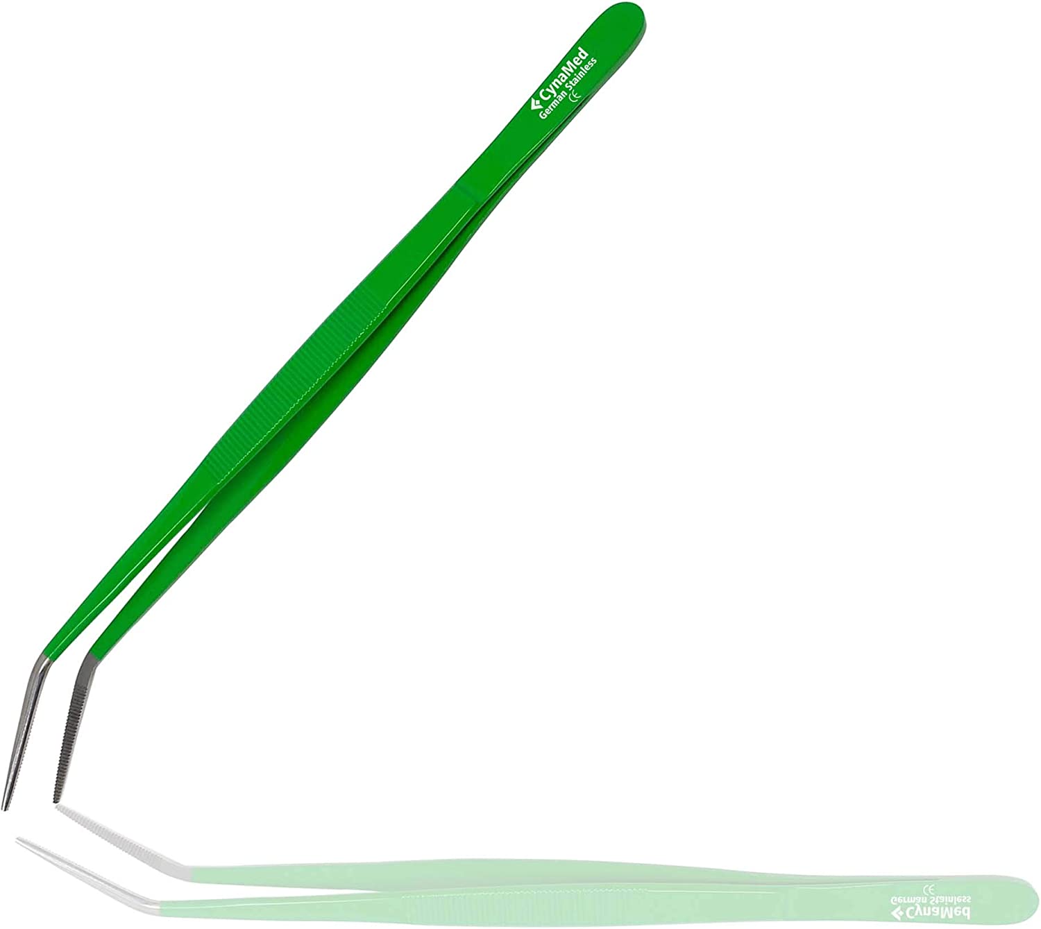 Cynamed 10” Kitchen Premium Tongs Tweezers Stainless Steel, Long with Precision Serrated Tips