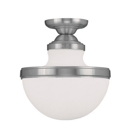 100 Watt 21 Magnet Mount - Semi Flush Mounts 1 Light With Hand Blown Satin Opal White Glass Brushed Nickel Finish size 10 in 100 Watts - World of Crystal