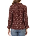 thumbnail image 4 of Allegra K Women's Bow Tie Ruffle Collar Button Down Long Sleeve Floral Blouse, 4 of 7