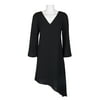 Adrianna Papell V-Neck Long Sleeve Solid Asymmetrical Hem Gauzy Crepe Dress-BLACK
