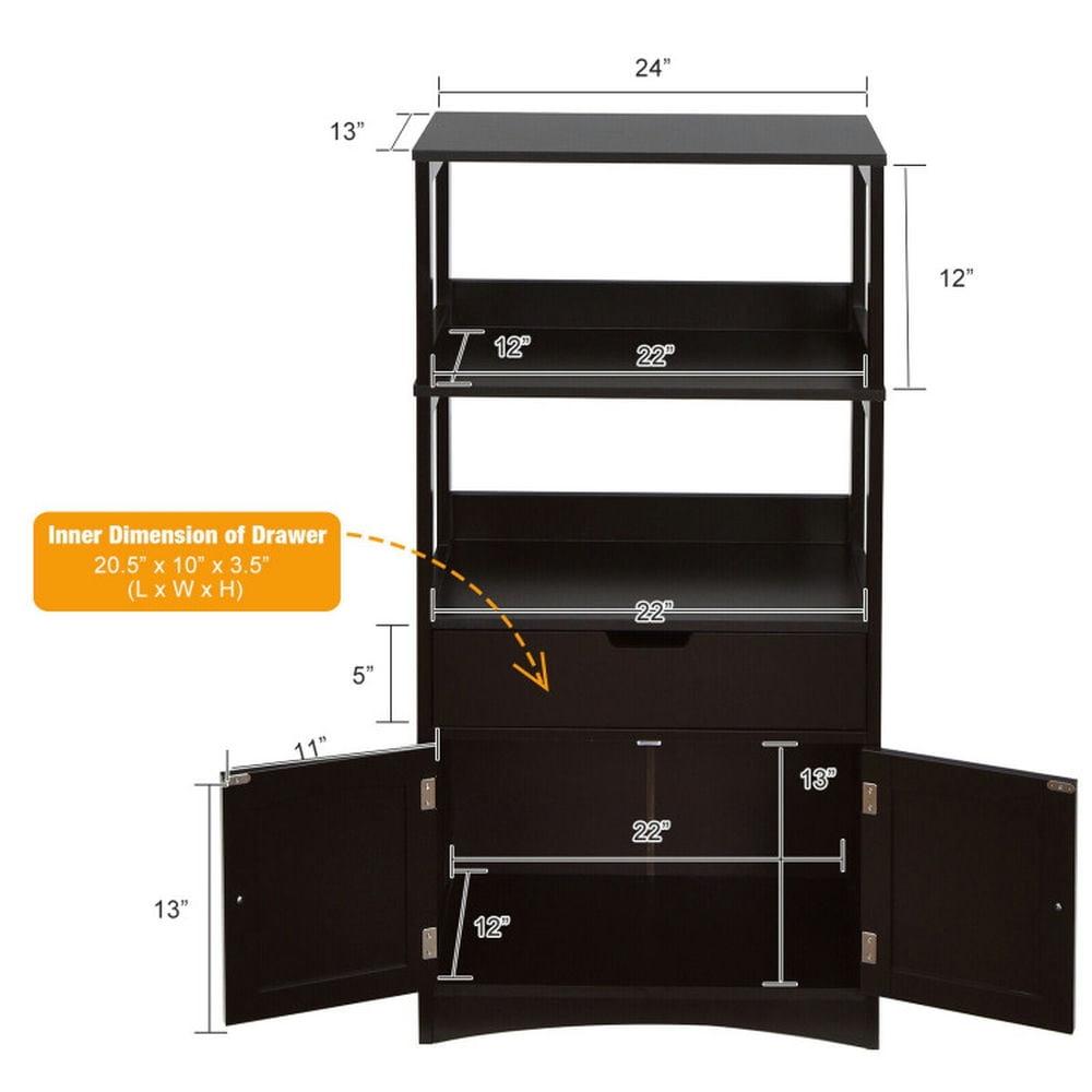 Finihen Storage Cabinet, Bathroom Floor Cabinet, Bathroom Storage Cabinet with Drawer and Shelf Floor Cabinet, for Bathroom, Living Room, Bedroom, Kitchen, Espresso
