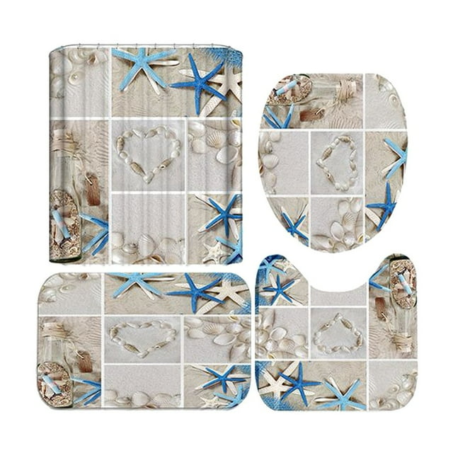 Christmas 3D Digital Printing Shower Curtain 4 Pieces For Home / Hotel / Party Decoration Style B