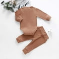 thumbnail image 4 of PULLIMORE Newborn Baby Boys Girls Ribbed Clothes 2 PCS Long Sleeve Romper Pants Infant Jumpsuit (Khaki, 12-18 Months), 4 of 8