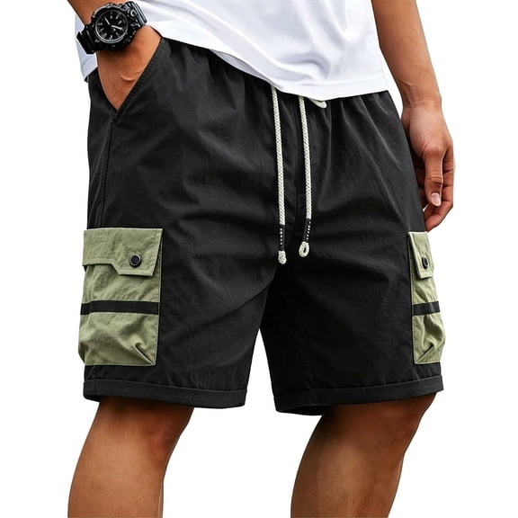 Cmfcve Plus Size Summer Casual Work Shorts for Men Elastic Waistband Drawstring Lightweight Color Block Shorts with Pockets
