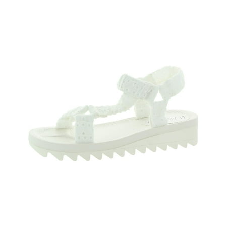 

WILD PAIR Womens White Eyelet 1/2 Platform Strappy Ankle Strap Ruched Kendie Round Toe Wedge Sandals 7 M