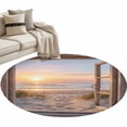 thumbnail image 2 of Sunset Beach Round Living Room Rugs 4 ft, Ocean Wooden Window Coastal Landscape Washable Area Rug with Non-Slip Sturdy Edge Binding Round Carpet for Entryway Kitchen Bedroom Bathroom, 2 of 9