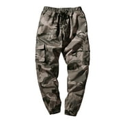 Fengqque Men's and Big Men's Track Pants Camouflage Pocket Nine Points Small Feet Looser