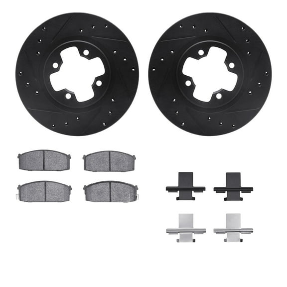 Dynamic Friction Company Front Brake Rotors-Drilled and Slotted-Black with 5000 Advanced Brake Pads includes Hardware 8512-67139