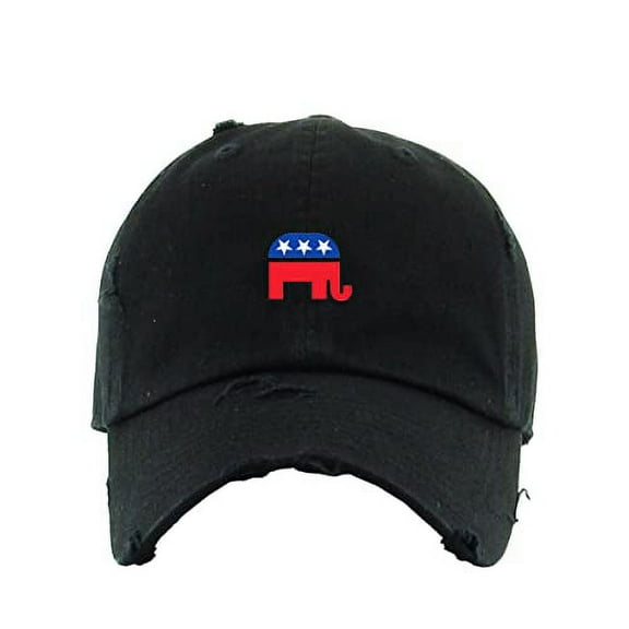 Republican Elephant Vintage Baseball Cap Embroidered Cotton Adjustable Distressed Dad Hat Black