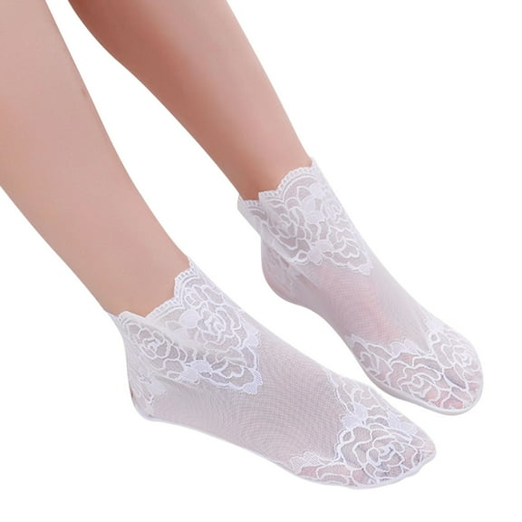 Ruffle Socks Woman, Yigetop Women Solid Rose Pattern Lace Mesh Socks Hollow Ruffle Non Slip Socks Toe Socks Frilly Socks Women White One Size