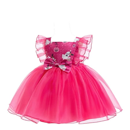 

Uaswgudfs Kids Girls Halloween Dress Ghost Pumpkin Skeleton Printed Fancy Dress Up Party Outfits 6M-3T