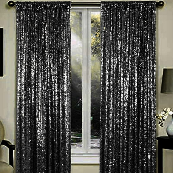 WISPET Black Sequin Backdrop Curtains 2 Panels 4FTx8FT Wedding Photo Backdrop Drapes Glitter Birthday Bridal Party