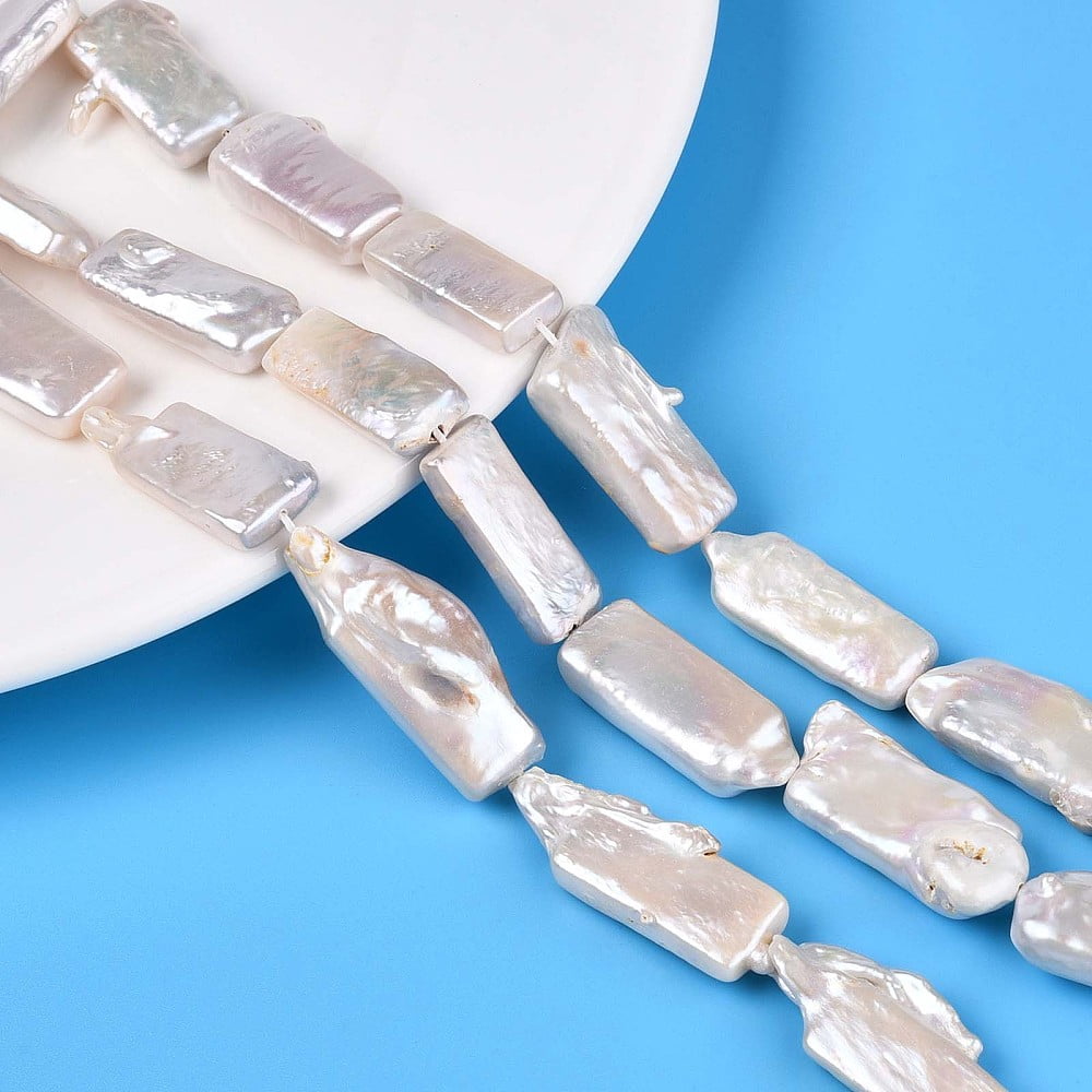 Natural Keshi Pearl Beads Strands Cultured Freshwater Pearl Rectangle Seashell Color 24~36x10~15x4~11mm Hole: 0.6mm about 11~15pcs/strand 14.76~15.75 inch(37.5~40cm)
