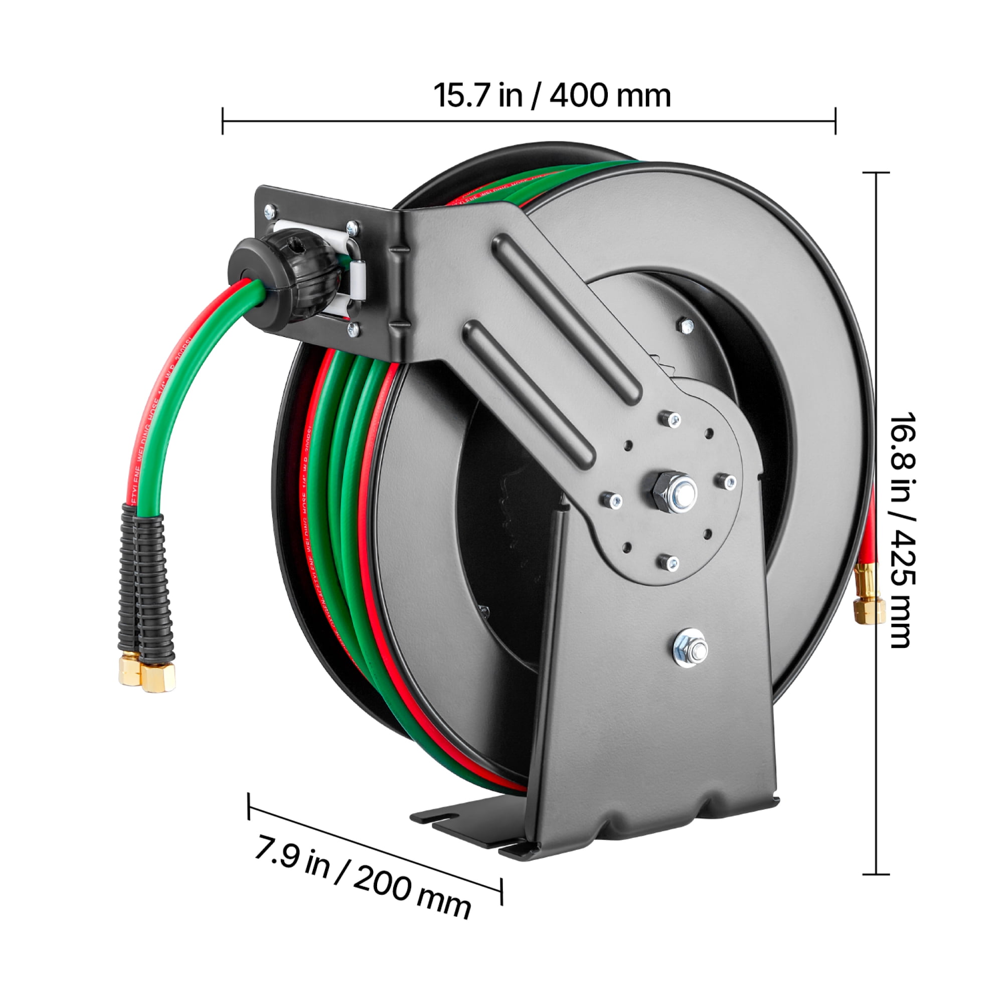 Retractable Oxygen Acetylene Welding Hose Reel, 1/4" x 50ft Twin Hose, 300 PSI Auto-Rewind Steel Reel with B-Style Fittings