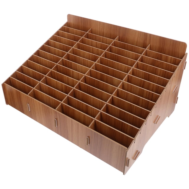 Luxshiny Wooden Multi Grid Phone Storage Box Brown Desktop Organizer for Classroom Office Meeting